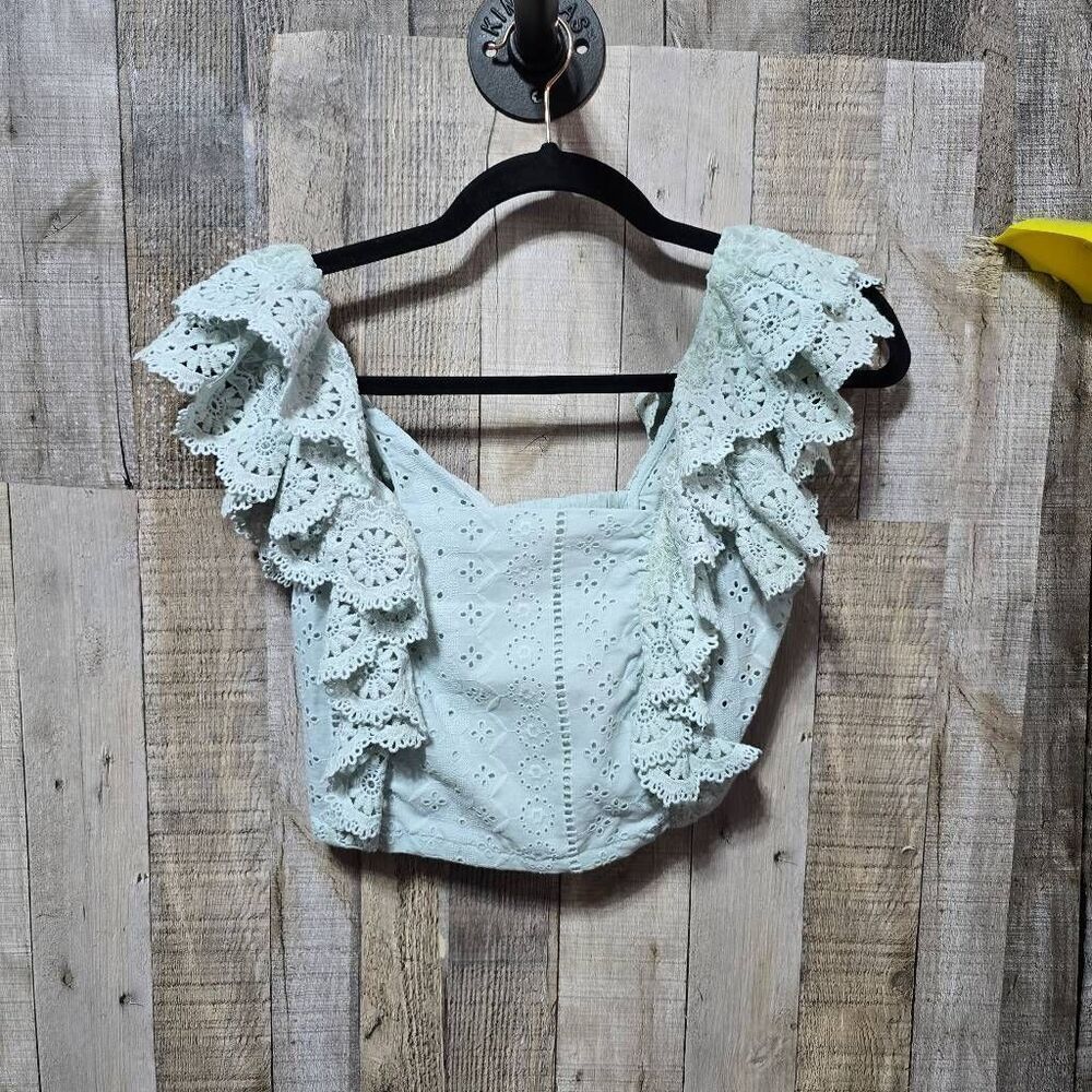 Altard State Shirt lace ice flow Eyelet Lace Crop Top XS Preppy Boho Festival